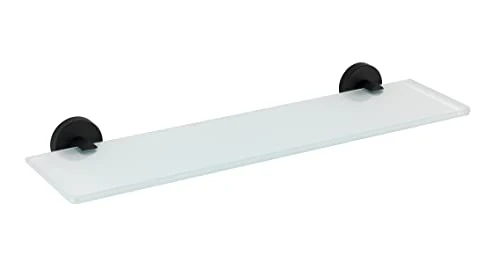 WENKO Bosio Black Glass Wall Shelf Matt Stainless Steel - Bathroom Shelf, Rustproof Stainless Steel, 46.5 X 5.5 X 13.5 Cm, Matt