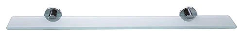 Tesa SMOOZ Glass Bathroom Shelf - No Drill Shelf Made Of Satined Glass And Chrome-Plated Metal - Stainless - Waterproof - Includes Removable Adhesive Solution, 121 Mm X 600 Mm X 50 Mm