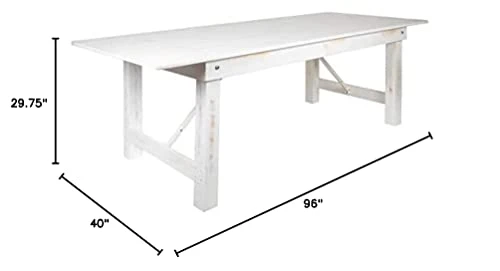 Flash Furniture HERCULES Series 8' X 40" Rectangular Antique Rustic White Solid Pine Folding Farm Table - Image 2