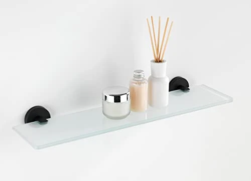 WENKO Bosio Black Glass Wall Shelf Matt Stainless Steel - Bathroom Shelf, Rustproof Stainless Steel, 46.5 X 5.5 X 13.5 Cm, Matt - Image 2