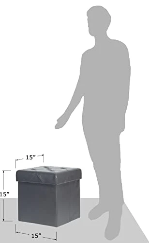 Red Co. Faux Leather Folding Cube Storage Ottoman With Padded Seat, 15" X 15" - Charcoal - Image 5