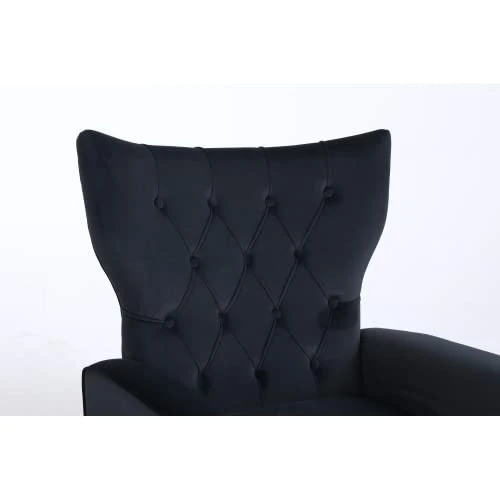 BOMENG Mid Century Modern Velvet Upholstered Rocking Chair Padded Seat Glider Rocker With High Backrest,Upholstered Rocking Chair For Living Room Bedroom,Lounge,Black - Image 6