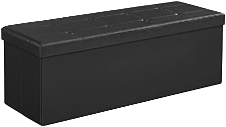 SONGMICS 43 Inches Folding Storage Ottoman Bench, Storage Chest, Footrest, Coffee Table, Padded Seat, Faux Leather, Holds Up To 660 Lb, Black ULSF701 - Image 8