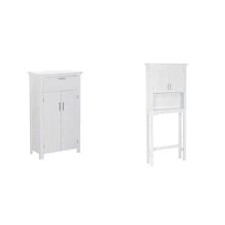 RiverRidge Somerset Two-Door Floor Cabinet, White & White Somerset Bathroom Over The Toilet Storage Spacesaver With Open Shelf And Two Doors