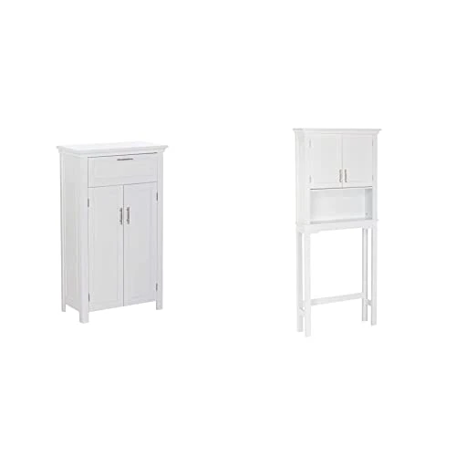 RiverRidge Somerset Two-Door Floor Cabinet, White & White Somerset Bathroom Over The Toilet Storage Spacesaver With Open Shelf And Two Doors