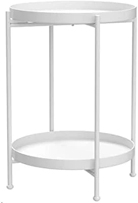Tray Metal End Table Side Table Round Tray Removable Tray Outdoor & Indoor Drink Snack Coffee Table Telephone Table (Black(2 Plates)) - Image 9