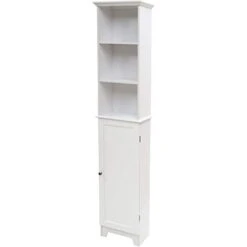 Redmon Shaker Style Tall Floor Shelf With Lower Cabinet, White