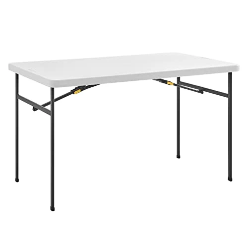 Living And More 4ft XL Straight Folding Utility Table, White, Indoor & Outdoor, Portable Desk, Camping, Tailgating, & Crafting Table