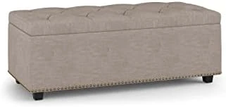 SIMPLIHOME Hamilton 48 Inch Wide Rectangle Lift Top Storage Ottoman In Distressed Umber Brown Tufted Faux Leather With Large Storage Space For The Living Room, Entryway, Bedroom, Transitional - Image 13
