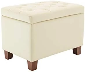 Wovenbyrd Classic 24-Inch Wide Rectangular Tufted Storage Ottoman Footstool With Hinged Lid, Gray Fabric - Image 4