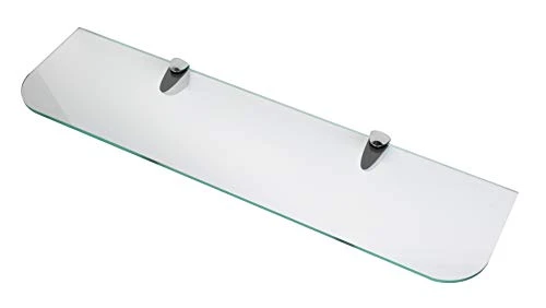 BSM Marketing 1/4" Thick Toughened Glass Shelves With Curved Corners And Large Chrome Finish Shelf Supports 23 2/3" And 19 2/3" Black, White And Clear (23 2/3" X 6", Clear 2 Shelves) - Image 2