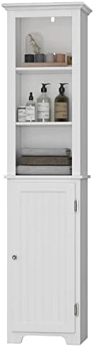 UTEX 64" Freestanding Storage Cabinet, Bathroom Tall Cabinet With Doors And Shelves, Free Standing Linen Tower, Home Storage Furniture,White - Image 7