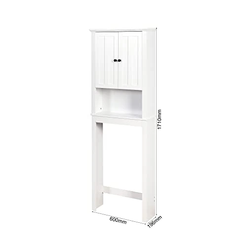 Dithoko Over The Toilet Storage Organizer, Double-Door Bathroom Storage Cabinet, Bathroom Space Saver Shelves, Over The Toilet Cabinet With Open Storage Shelf, White - Image 5