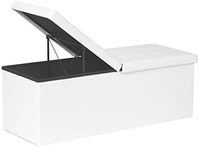 B FSOBEIIALEO Storage Ottoman With Filpping Lids, Ottoman Storage Bench Footrest Seat, Storage Organizer Toy Chest Faux Leather 30"x15"x15" (Black) - Image 6