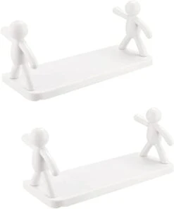 Giroayus Punching-Free Villain Storage Rack The Kitchen Toilet Receive Shelf,Floating Shelves Bathroom Wall Mounted Shelf (White, 2pc)