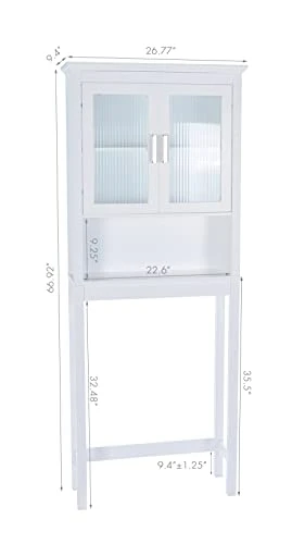 Spirich Home Bathroom Shelf Over The Toilet, Bathroom Cabinet Organizer With Moru Tempered Glass Door (White)