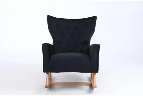 BOMENG Mid Century Modern Velvet Upholstered Rocking Chair Padded Seat Glider Rocker With High Backrest,Upholstered Rocking Chair For Living Room Bedroom,Lounge,Black - Image 8