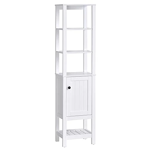 HOMCOM Freestanding Wood Bathroom Storage Tall Cabinet Organizer Tower With Shelves & Compact Design, White