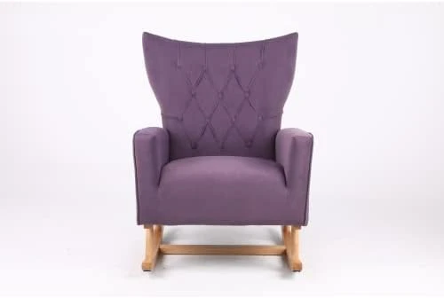 BOMENG Mid Century Modern Velvet Upholstered Rocking Chair Padded Seat Glider Rocker With High Backrest,Upholstered Rocking Chair For Living Room Bedroom,Lounge,Black - Image 10