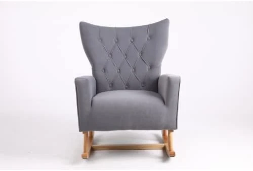 BOMENG Mid Century Modern Velvet Upholstered Rocking Chair Padded Seat Glider Rocker With High Backrest,Upholstered Rocking Chair For Living Room Bedroom,Lounge,Black - Image 9