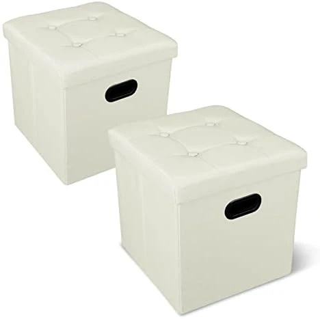 Acehome Storage Ottoman Cube, Small Ottoman With Storage, Folding Square Storage Ottoman With Tray, Cube Ottoman Storage With Handles, Linen Fabric Button Footstool Rest Padded Seat, Dark Grey, 2PC - Image 6