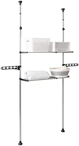 Hershii 4-Tier Over The Toilet Storage Rack Bathroom Space Saver Laundry Shelf Above Washer Dryer Organizer Unit Stand Double Tension Poles, Adjustable Height & Width - Black - Image 4