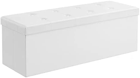 SONGMICS 43 Inches Folding Storage Ottoman Bench, Storage Chest, Footrest, Coffee Table, Padded Seat, Faux Leather, Holds Up To 660 Lb, Black ULSF701 - Image 5