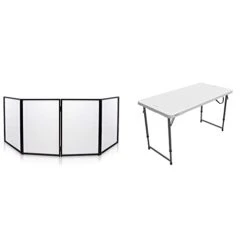 DJ Booth Foldable Cover Screen - Portable Event Facade Front Board Video Light Projector (White) & Lifetime Height Adjustable Craft Camping And Utility Folding Table, 4 Foot, 4'/48 X 24, White Granite