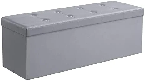 SONGMICS 43 Inches Folding Storage Ottoman Bench, Storage Chest, Footrest, Coffee Table, Padded Seat, Faux Leather, Holds Up To 660 Lb, Black ULSF701 - Image 14