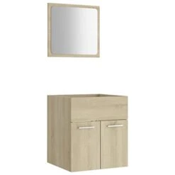 Queen.Y Wall Mounted Bathroom Cabinet With Mirror, Pedestal Under Sink Bathroom Vanity Floating Storage Cabinet With 2 Doors, Modern Bathroom Space Saver Organizer Oak 16.1" X 15.2" X 18.1"