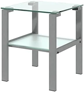 Meihua Glass Top End Table, Square Glass Side Table For Living Room&Bedroom (Black) - Image 8