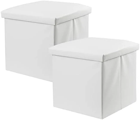 Acehome Storage Ottoman Cube, Small Ottoman With Storage, Folding Square Storage Ottoman With Tray, Cube Ottoman Storage With Handles, Linen Fabric Button Footstool Rest Padded Seat, Dark Grey, 2PC - Image 5