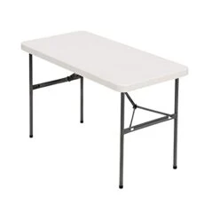 Realspace® Molded Plastic Top Folding Table, 4'W, Platinum