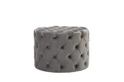 ZHENGHAO Upholstered Velvet Round Ottoman Height 17.7 Inches Large Sturdy Stool Foot Rest Bench With Button Tufted For Living Room/Bedroom, Grey