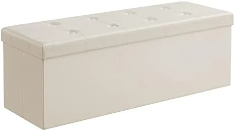 SONGMICS 43 Inches Folding Storage Ottoman Bench, Storage Chest, Footrest, Coffee Table, Padded Seat, Faux Leather, Holds Up To 660 Lb, Black ULSF701 - Image 7