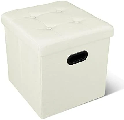 Acehome Storage Ottoman Cube, Small Ottoman With Storage, Folding Square Storage Ottoman With Tray, Cube Ottoman Storage With Handles, Linen Fabric Button Footstool Rest Padded Seat, Dark Grey, 2PC - Image 11