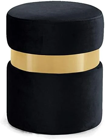 Meridian Furniture Hailey Collection Modern | Contemporary Velvet Upholstered Ottoman/Stool With Stainless Steel Band, 14.5" W X 14.5" D X 17.5" H, Cream - Image 8