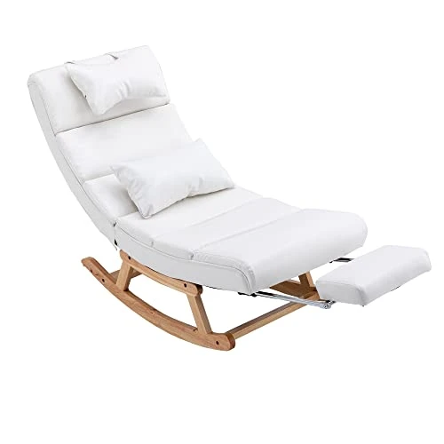 Yeag Modern Rocking Chair, Upholstered PU Leather Glider Chair With Pillow, Comfy Armless Rocker Chair With Large Back And Pull Out Pedal For Nursery, Living Room, Bedroom - Image 4