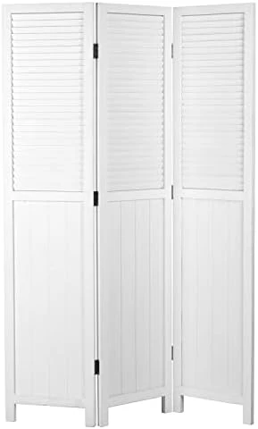 MyGift 3-Panel Vintage White Louvered Wood Folding Room Divider - Image 6