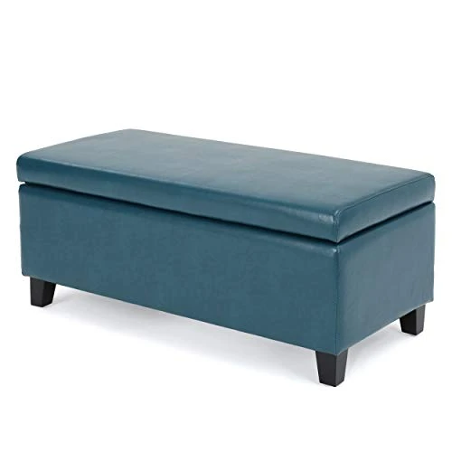 Christopher Knight Home Breanna Leather Storage Ottoman, Teal