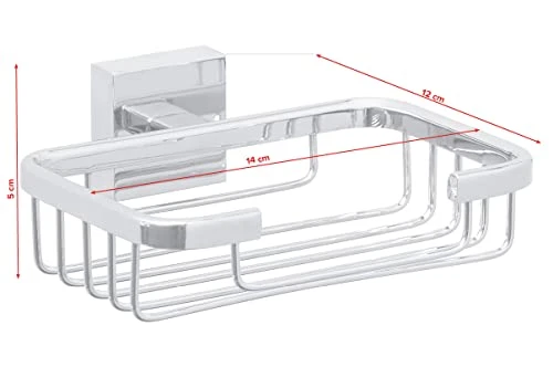 Tesa UK 40241-00000-00 Ekkro Soap Basket, High Shine Chrome-Plated Metal, Self-Adhesive, Square - Image 3