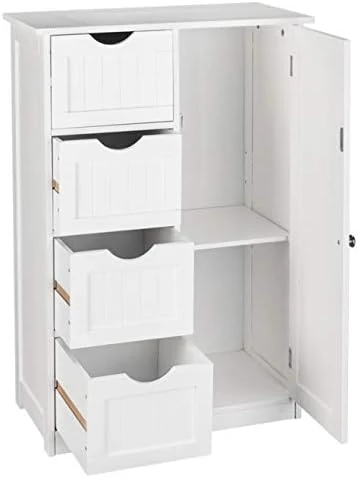 Home Furnishing Plaza Single Door Bathroom Storage Cabinet With 4 Drawers White Floor Cabinet Multifunctional Bathroom Storage Organizer Rack Stand - Image 7