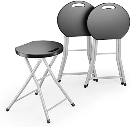 GYMAX Folding Stool, 28in Portable Collapsible Bar Stool With Handle & Steel Frame, 330lbs Sturdy Foldable Lightweight Round Metal Chair For Outdoor/Indoor Kitchen Home Pub Bar, Assembly Free (1) - Image 9