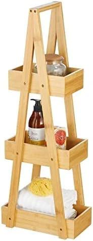 MDesign Leaning A-Frame 3-Tiered Triangle Shelf For Bathroom, Free-Standing Wood Ladder Storage Rack Room Decor Shelves, Decorative Organizer Bins For Towels, Hand Soap, Toiletries, White/Natural - Image 5