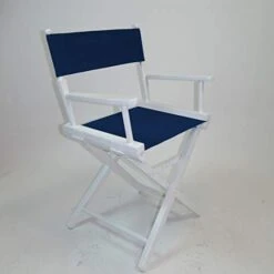 Gold Medal Contemporary 18" Table Height White Frame Directors Chair With Sunbrella Cover Set - Marine Blue