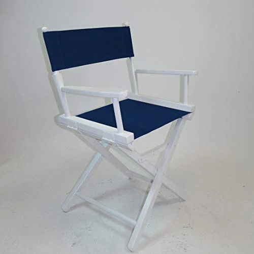Gold Medal Contemporary 18" Table Height White Frame Directors Chair With Sunbrella Cover Set - Marine Blue