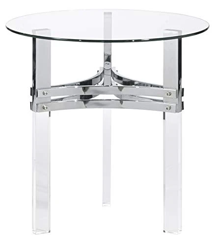 Signature Design By Ashley Braddoni Contemporary Round End Table With Clear Glass Top, Chrome - Image 4