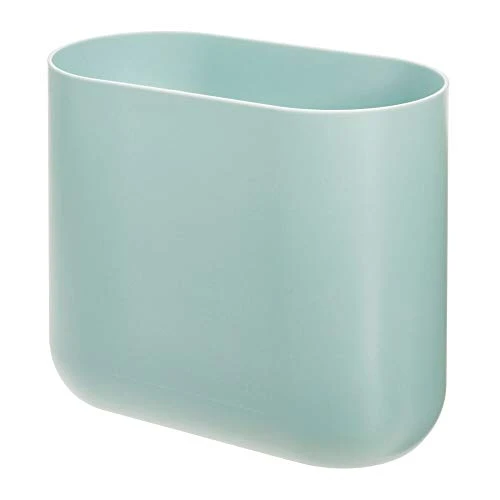 IDesign Cade Oval Slim Trash, Compact Waste Basket Garbage Can For Bathroom, Bedroom, Home Office, Dorm, College-Matte Soft Aqua