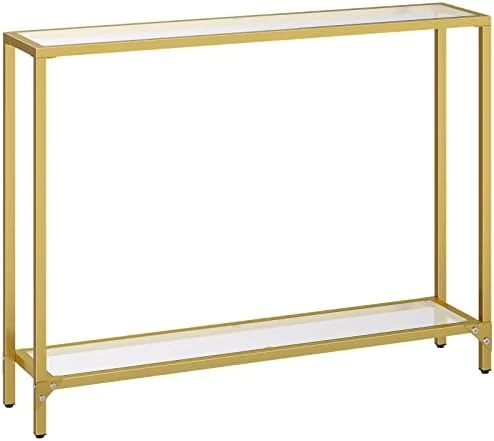 HOOBRO 39.4" Gold Console Table, Tempered Glass Sofa Table, Narrow Entryway Table, Metal Frame, Modern Style, Hallway, Living Room, GD04XG01 - Image 7