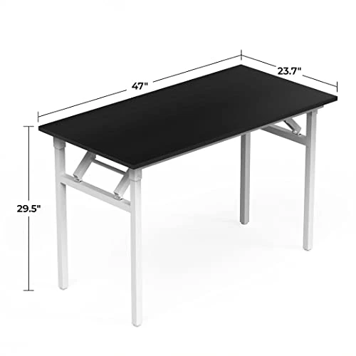 Halter Folding Desk Table, No Assembly Collapsible Computer Desk For Office, Bedroom, And Study - 47β Space-Saving Portable, Foldable Study Table - Black Table Top, White Frame - Image 2